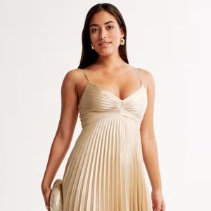 Satin Pleated Maxi Dress Abercrombie & Fitch